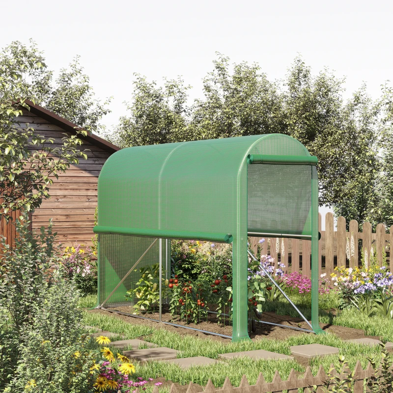 Outsunny Estufa de jardim PE, estufa de varanda, cobertura reforçada 140 g/m², chassi em aço, porta enrolável com zíper, para legumes, plantas, flores, interior e exterior, 300 x 100 x 200 cm, verde