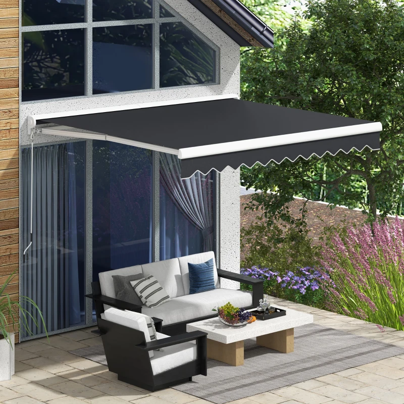 Outsunny Toldo retrátil elétrico e manual dim. 295L x 250l cm telecomando incluído alu. Poliéster de alta densidade, cinza