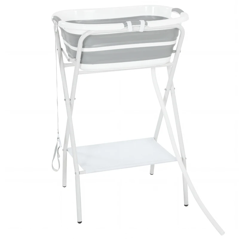 PawHut Dog Bath Tub, Portable Foldable Dog Bathtub with Stand, Drainage Hole, for Small Dogs Puppies Grey