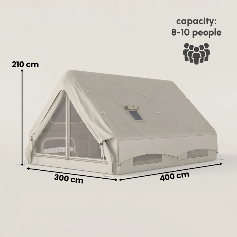 Outsunny Inflatable Camping Tent, 4 Season Hot Tent 10000mm Waterproof with Chimney Opening, Sky Light and Air Pump, Khaki
