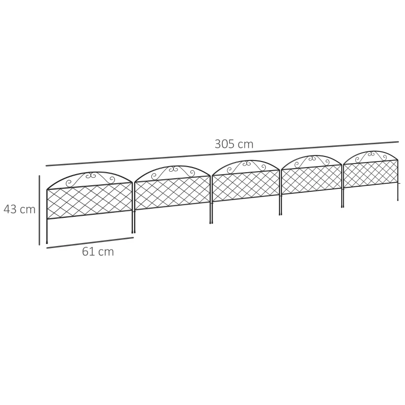 Outsunny Conjunto de 5 painéis de cerca de jardim decorativos em metal, borda de jardim, canteiro de flores - dim. 305 x 43 cm