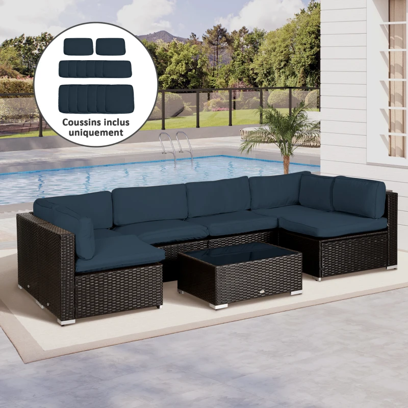 Outsunny Conjunto de 14 Capas de Substituição para Almofadas de Sala de Jardim - 6 Capas para Almofadas de Assento, 8 Capas para Almofadas de Encosto Azul