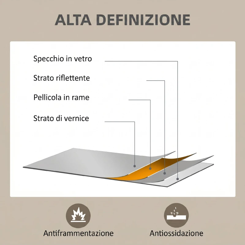 HOMCOM Specchio da Parete Rettangolare con Ganci, Specchio a Muro in Vetro e MDF, 50x70 cm, Color Legno