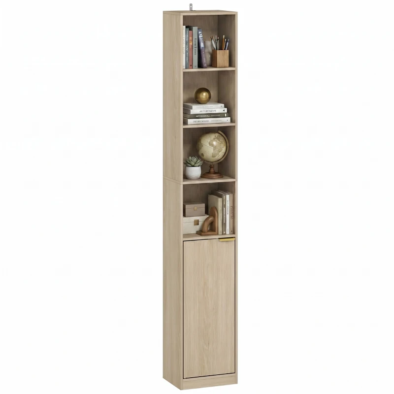 HOMCOM Bookcase Adjustable Shelf Bookshelf Anti-Tip Hardware 6-Tier Storage Cabinet Oak Wood Effect