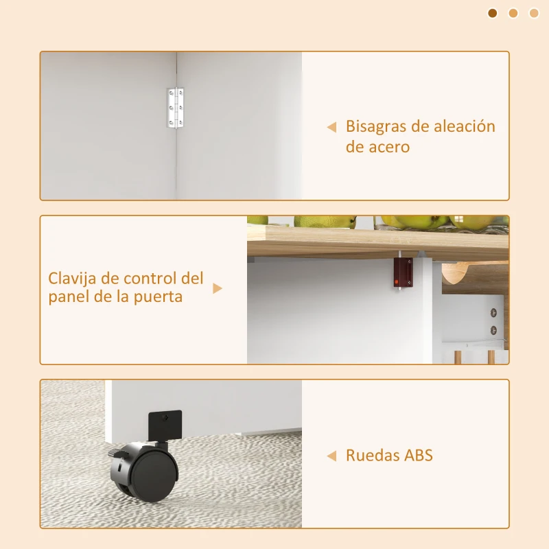 HOMCOM Mesa de Cocina Plegable con Ruedas Alas Abatibles Cajón y Estantes para 2-4 Personas 120x72x75 cm Roble y Blanco