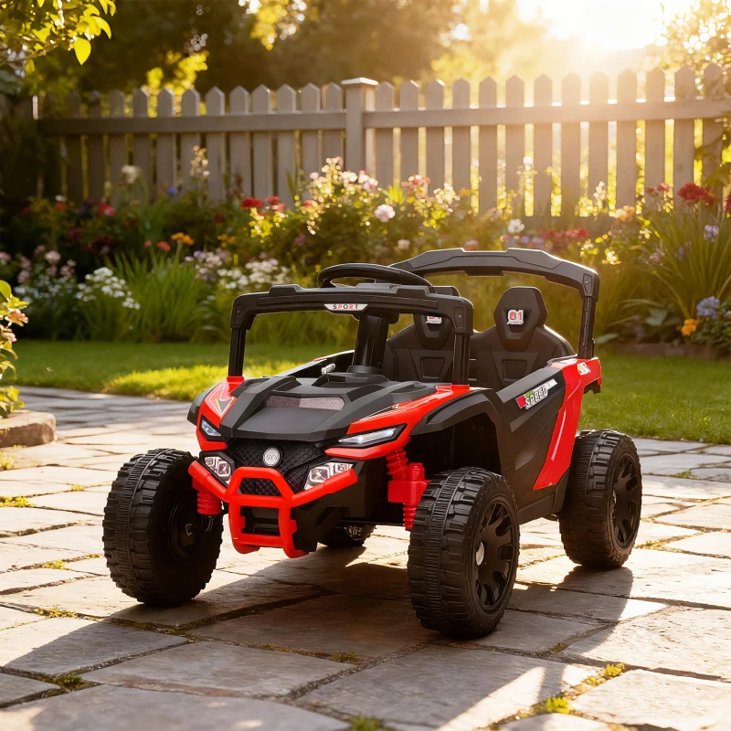 AIYAPLAY Voiture électrique enfant UTV, buggy électrique enfant 12V 2 moteurs, télécommande, LED, musique, klaxon, 3-8 ans, rouge