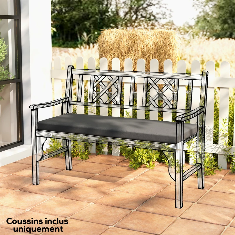 Outsunny Almofada para banco, almofada para banco de jardim exterior interior capa removível, 110 x 46 x 6,5 cm, cinza escuro