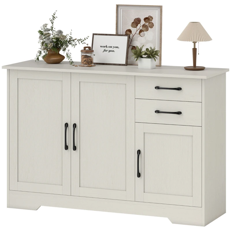 HOMCOM Aparador com 3 Portas Moderno para Sala de Estar com 2 Gavetas Prateleira Ajustável 120x38x79 cm Branco com Efeito Madeira