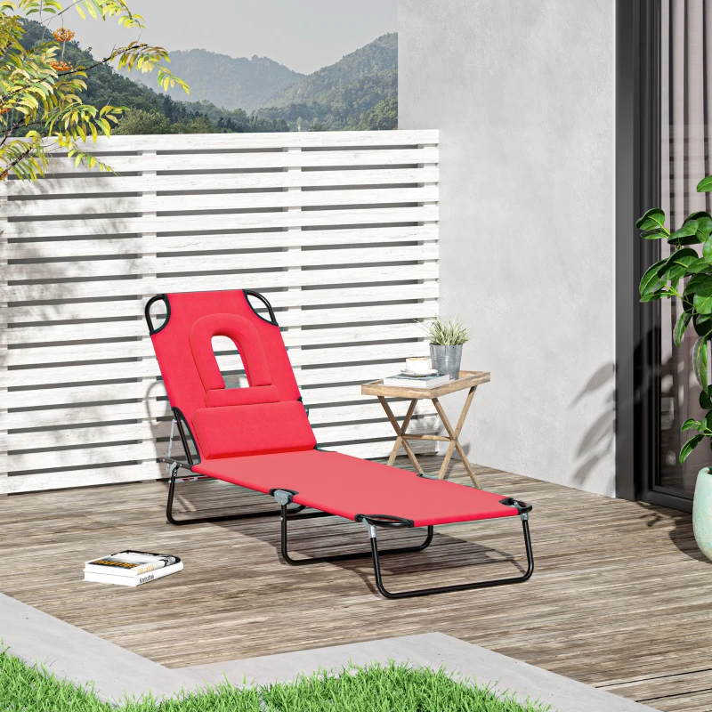 Outsunny Espreguiçadeira de Sol Dobrável Reclinável 4 Posições 3 Almofadas Incluídas Vermelho