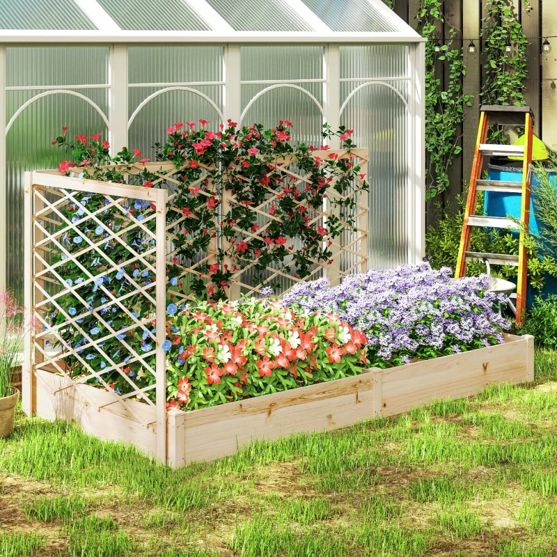 Outsunny Jardinière avec 3 treillis modulable, bac à fleurs en bois pour balcon terrasse patio, 222x114x109 cm effet bois naturel
