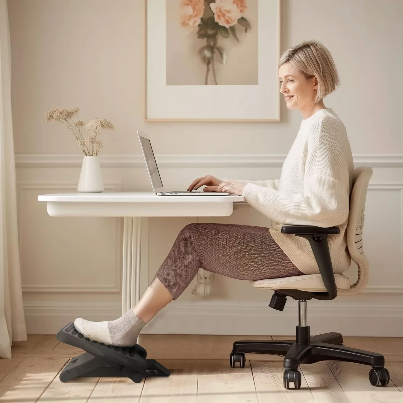 HOMCOM Descanso para pés ergonômico de escritório altura e inclinação ajustáveis 46 x 35 cm preto