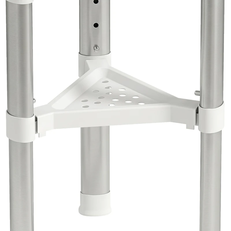 HOMCOM Shower Stool, Aluminium Alloy Corner Shower Chair with Storage Shelf and HDPE Seat, Adjustable Height, White