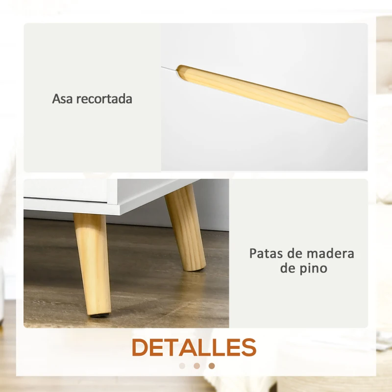 HOMCOM Mesita de Noche con 2 Cajones y Patas de Madera Mesilla de Noche Estilo Moderno 50x40x50,5 cm Blanco