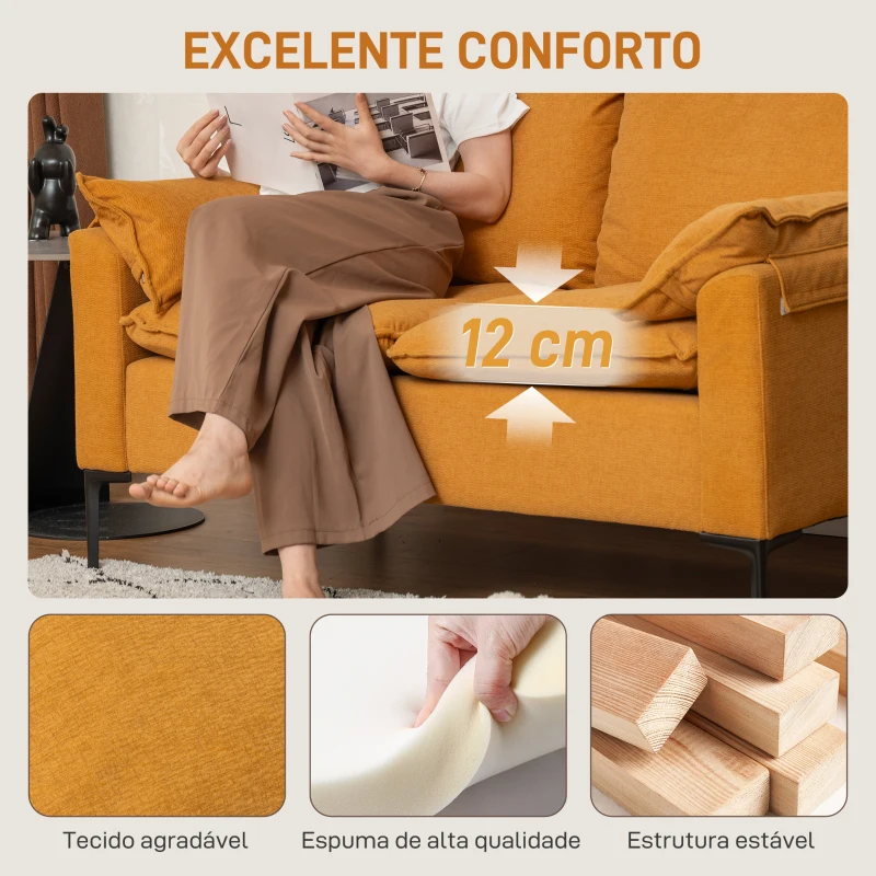 HOMCOM Sofá de 2 Lugares Revestido em Veludo Sofá Moderno com Pés de Metal Apoios de Braços Acolchoados 130x77x84 cm Amarelo Mostarda