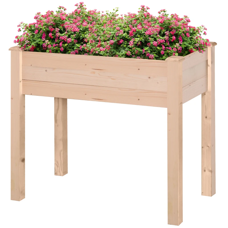 Outsunny Jardinière surélevée en Bois, Carré Potager sur Pied surélevé, Trous de Drainage, Tissu non tissé, 86x46x76 bois naturel