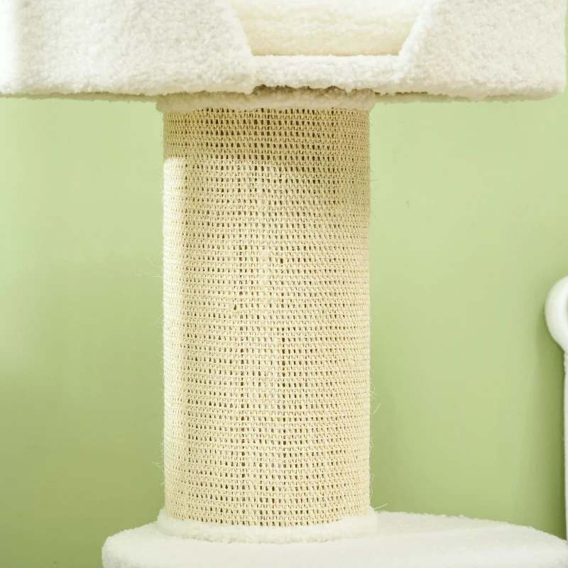 PawHut Arbre à chat avec griffoir centre d'activités 2 plateformes coussin crème