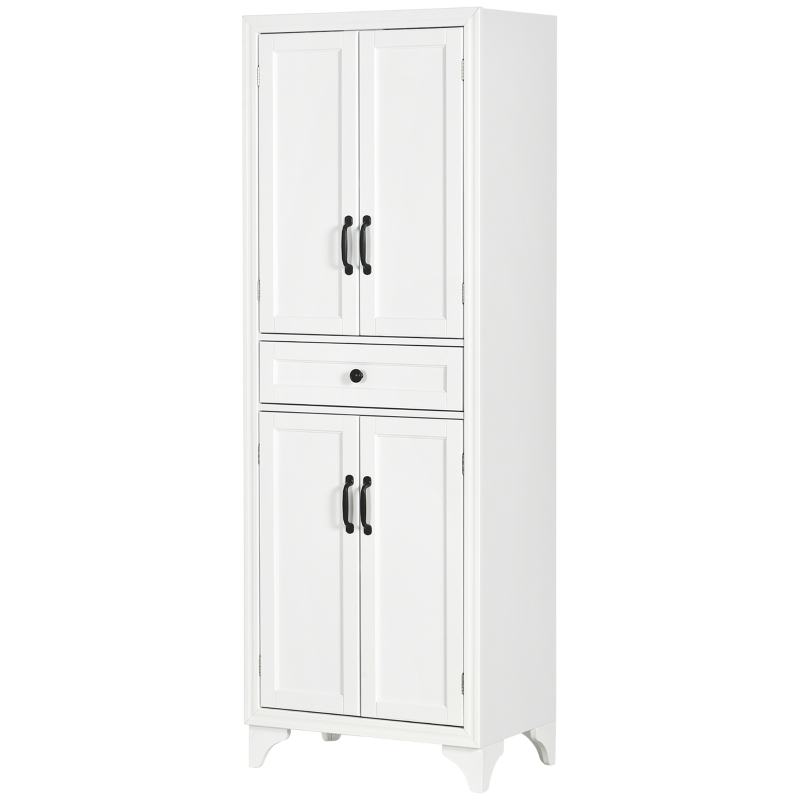 HOMCOM Aparador alto armário de cozinha 4 portas 2 armários e 1 gaveta central altura 170 cm com prateleira ajustável branco