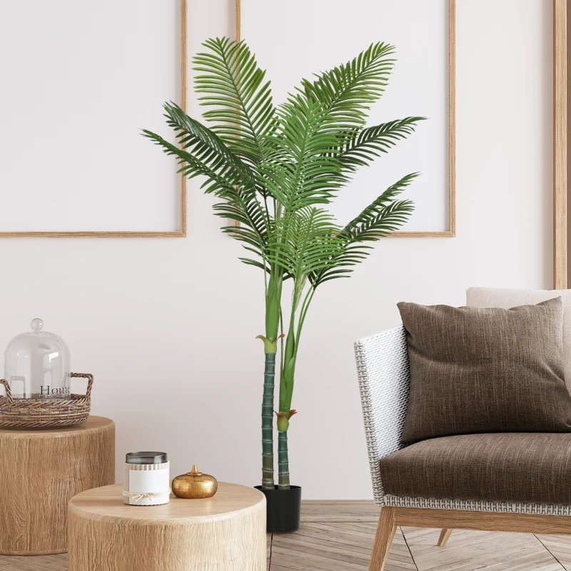 HOMCOM Planta artificial interior 180 cm, palmeira Areca árvore artificial com vaso de plástico e flocagem, verde