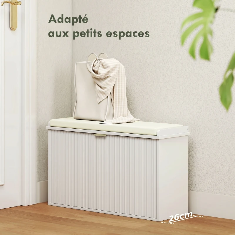 HOMCOM Banc à chaussures avec coussin d'assise rembourré et tiroir rabattable pour couloir, chambre, 80 x 26 x 47,5 cm, blanc
