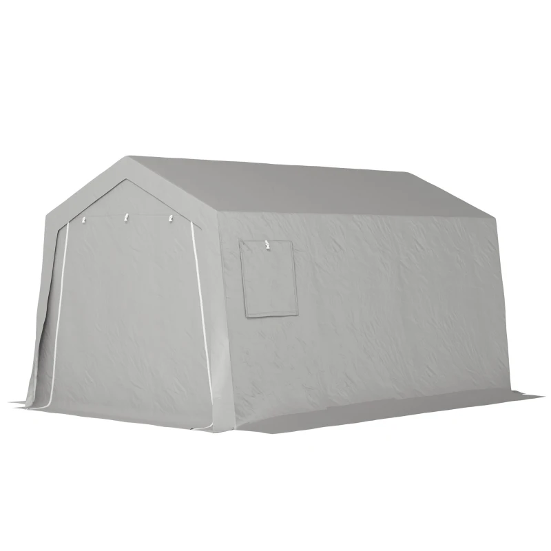 Outsunny Abrigo de Armazenamento Exterior 3 x 4,5 m, tenda de armazenamento impermeável e anti-UV, porta enrolável, janelas, cinza
