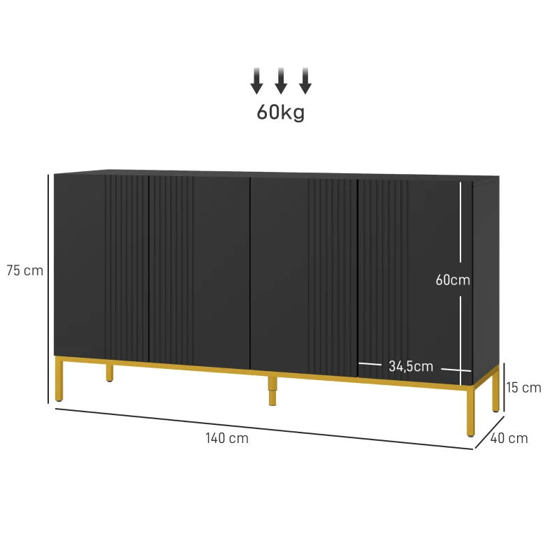 HOMCOM Buffet design contemporâneo gráfico 2 armários portas prateleiras reguláveis em madeira preta metal dourado