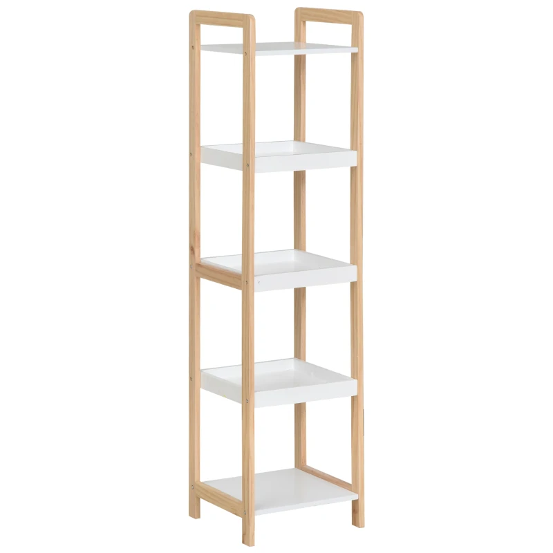 HOMCOM Estante em Bambu para Casa de Banho Estante Vertical 3 cestos + 2 prateleiras dim. 32L x 30l x 130H cm Bege Branco
