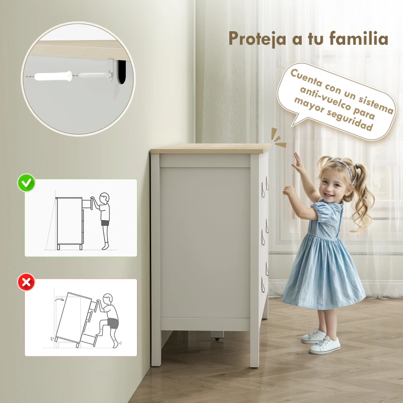 HOMCOM Cómoda para Dormitorio con 6 Cajones Tiradores de PU Cajonera para Salón Pasillo 120x40x78 cm Blanco