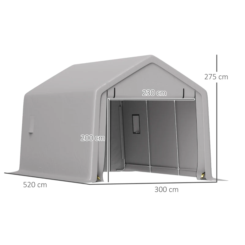 Outsunny Carport tenda de garagem 3 x 5,2 m, abrigo exterior para carro carport para carro com porta enrolável removível cinza
