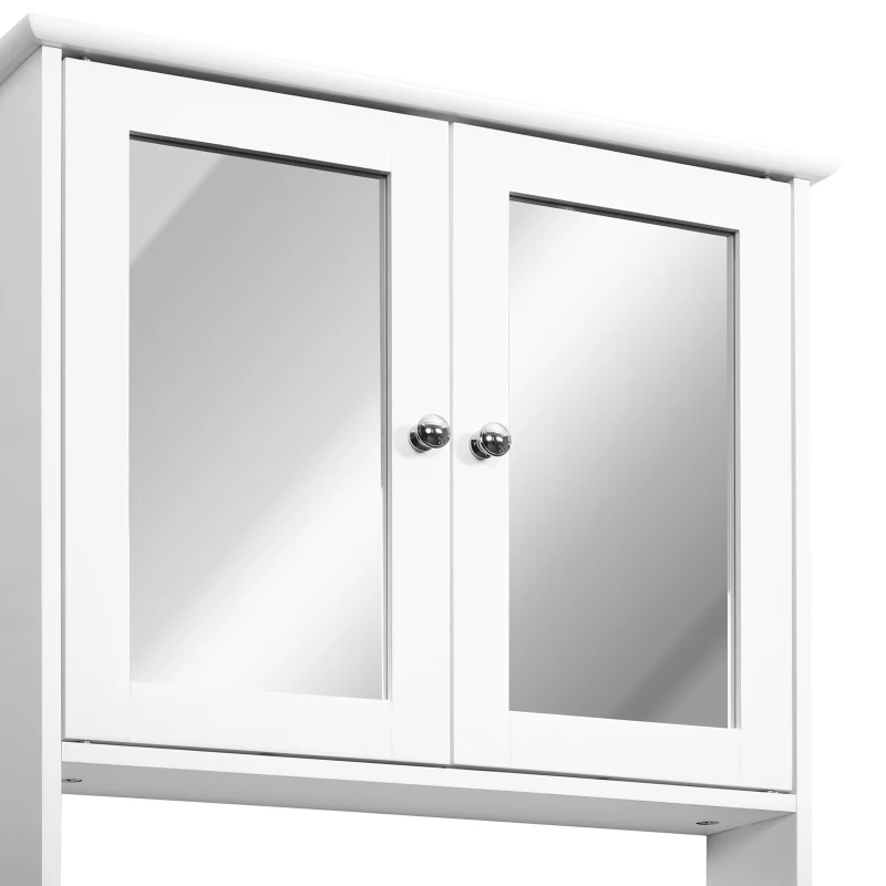 kleankin Armario de Baño con Espejo, Armario de Pared con 2 Puertas, Estante Abierto, Estante Ajustable, Mueble de Baño Colgar para Cocina, Salón, 56x13x58 cm, Blanco