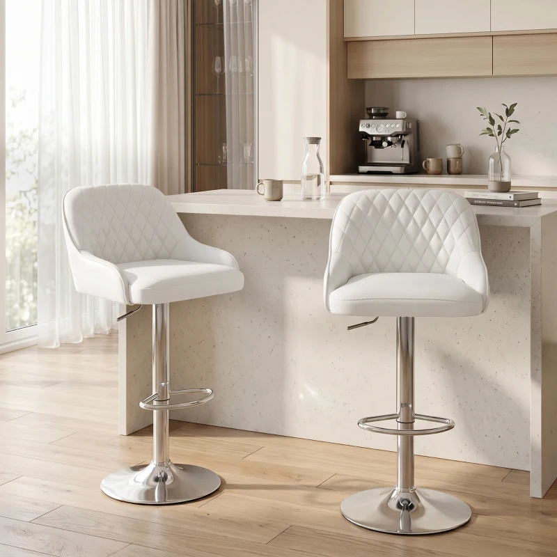HOMCOM Set 2 höhenverstellbare, drehbare Barhocker für die Küche, Weiß