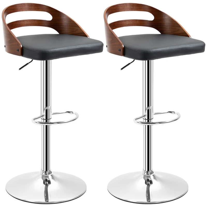 HOMCOM Conjunto de 2 banquetas de bar Altura do assento regulável giratórias 360° revestimento sintético Preto Encosto vazado