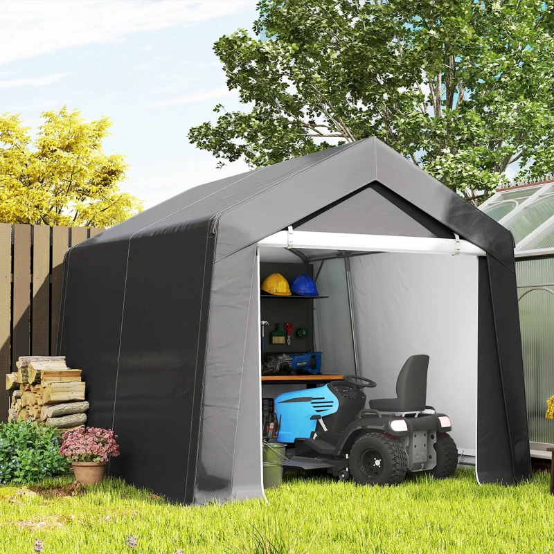Outsunny Abrigo de jardim tenda de armazenamento portátil para exterior com estrutura em aço galvanizado e porta ampla 3 x 3 m cinza