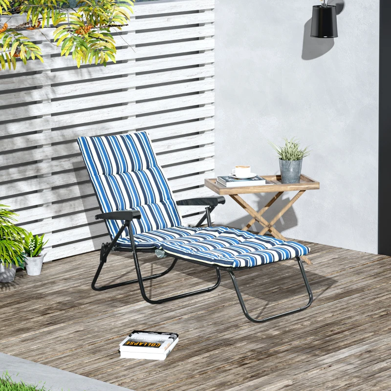 Outsunny Espreguiçadeira de banho de sol dobrável reclinável 6 posições com colchão + apoios de braços aço poliéster multicolorido
