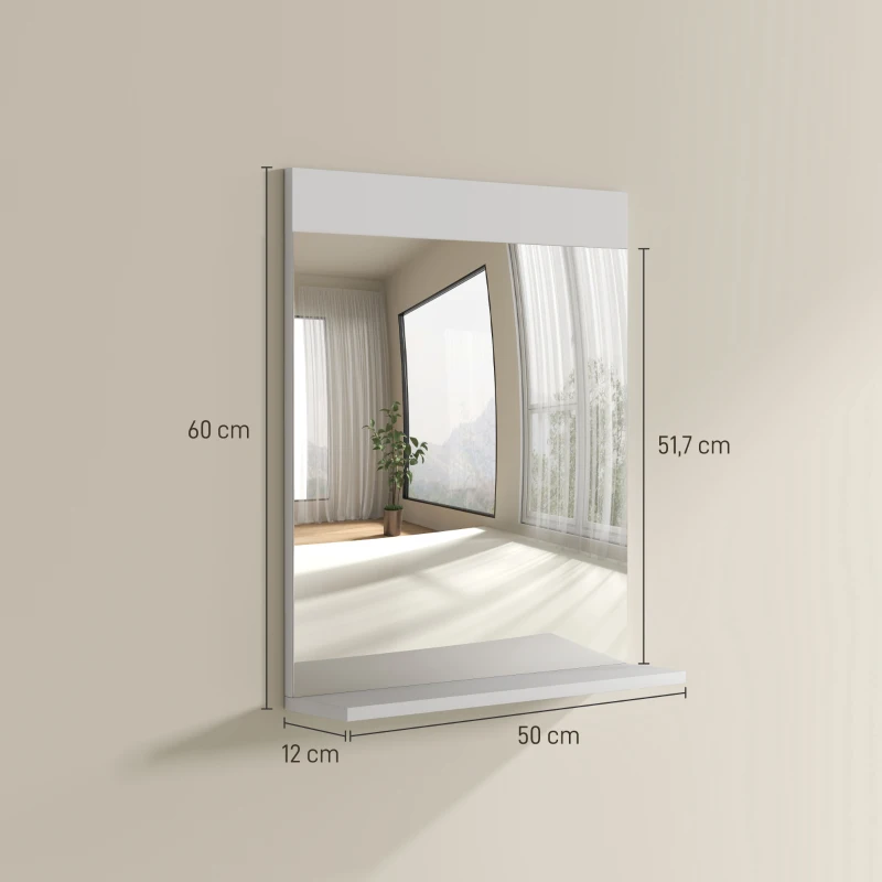 HOMCOM Espejo de Baño de Pared con Estante Abierto Espejo para Entrada Pasillo 50x12x60 cm Blanco