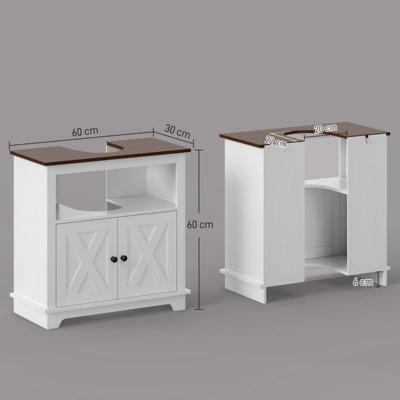 kleankin Mueble para Debajo del Lavabo de Madera Armario de Baño de Suelo Mueble Bajo Lavabo Pie con 2 Puertas 60x30x60 cm Blanco