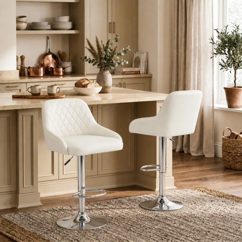 HOMCOM Set 2 höhenverstellbare, drehbare Barhocker für die Küche, Weiß