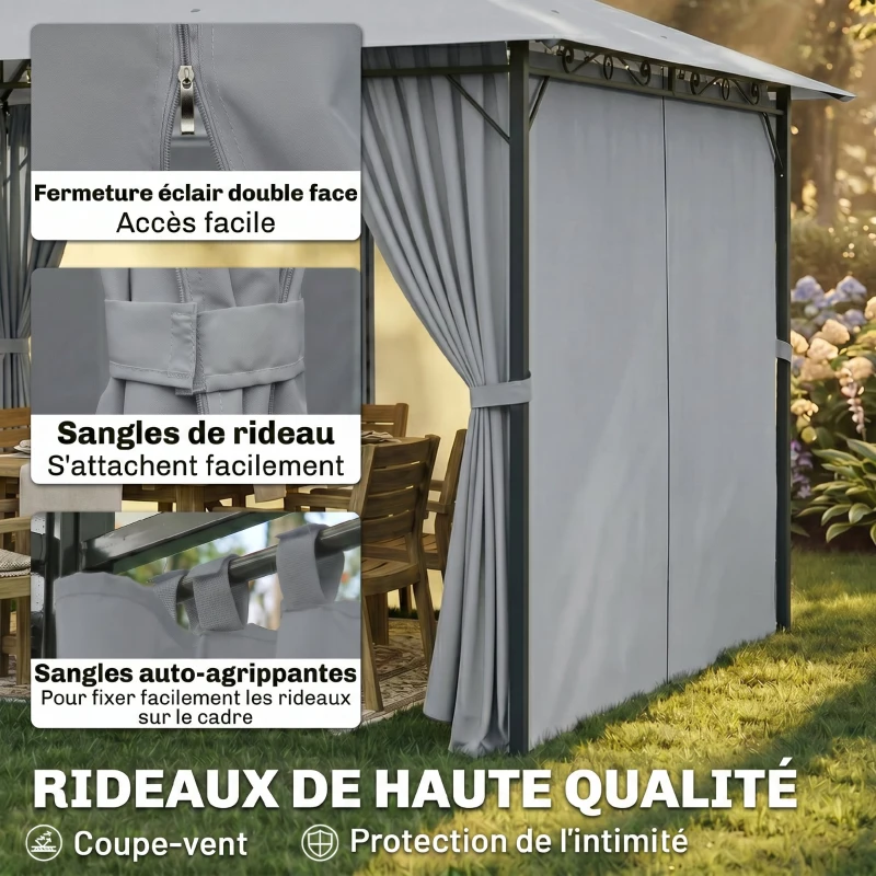 Outsunny Tonnelle barnum pavillon de jardin style colonial double toit toiles latérales amovibles 3L x 4l x 2,8H m gris