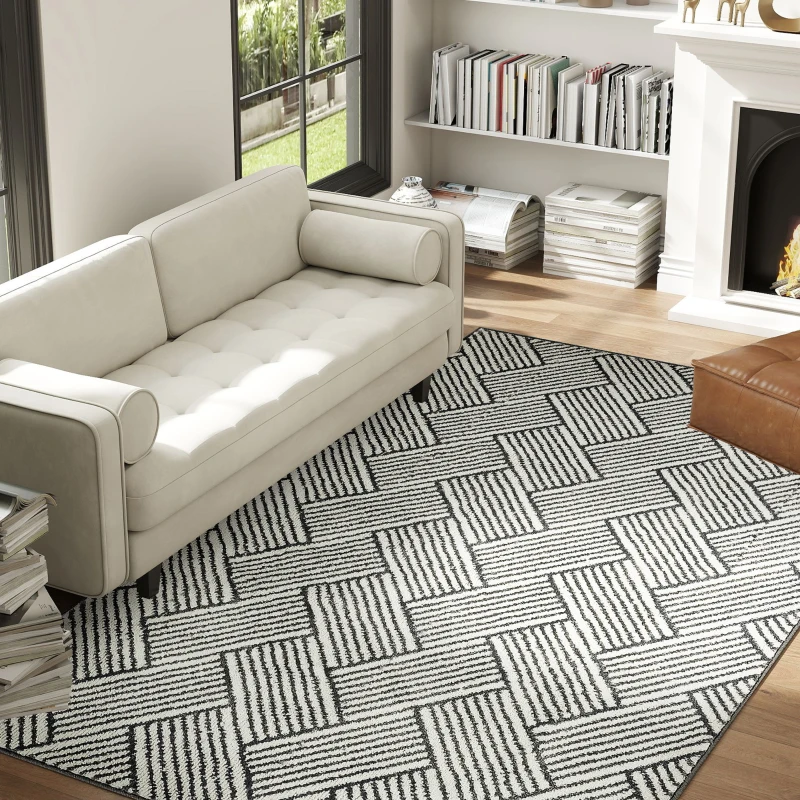 HOMCOM Tapete de sala 200 x 140 cm, pelos curtos, lavável à máquina, hipoalergénico para sala de estar, quarto, escritório, cinza