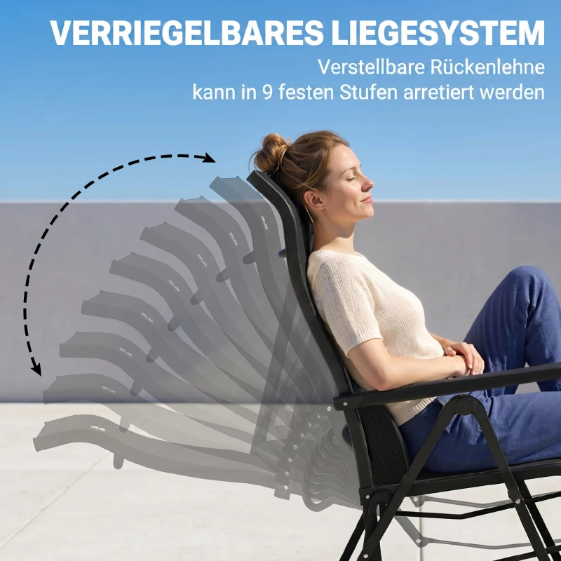 Outsunny Chaise longue pliable, transat bain de soleil inclinable avec dossier réglable sur 9 positions, coussin lombaire, noir