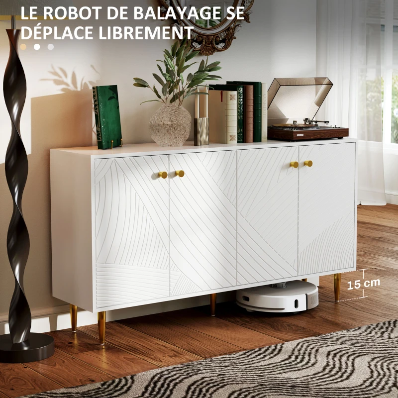 HOMCOM Buffet para sala móvel de armazenamento com prateleiras ajustáveis, armários com portas, 140 x 35 x 77,5 cm, branco