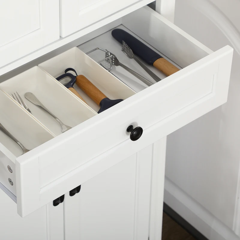 HOMCOM Aparador alto armário de cozinha 4 portas 2 armários e 1 gaveta central altura 170 cm com prateleira ajustável branco