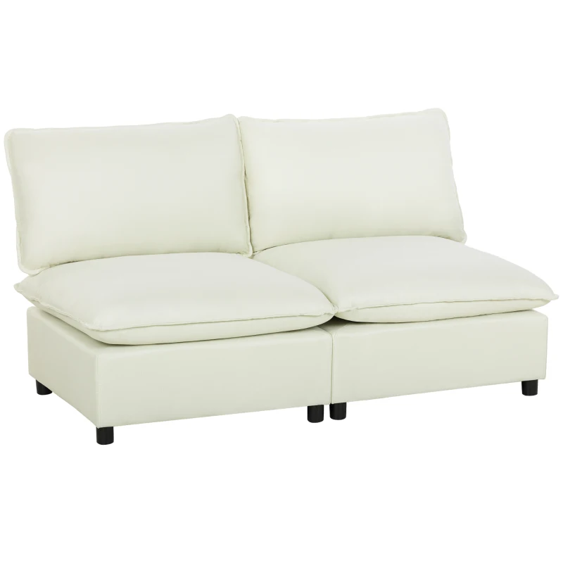 HOMCOM Canapé 2 places modulable, canapé de salon moderne 146 cm sans accoudoirs avec assise large, coussins épais, crème