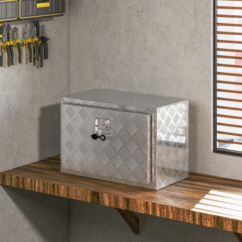 HOMCOM Cassetta degli Attrezzi da 76L in Alluminio con Serratura, 2 Chiavi e Maniglia Laterale, 60.9x35.5x40.6 cm, Argento
