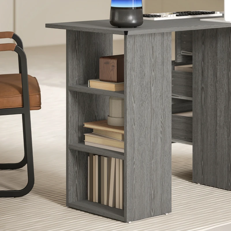 HOMCOM Bureau d'ordinateur réversible, table informatique avec 3 tiroirs et 3 étagères ouvertes, 120 x 49 x 72 cm, gris