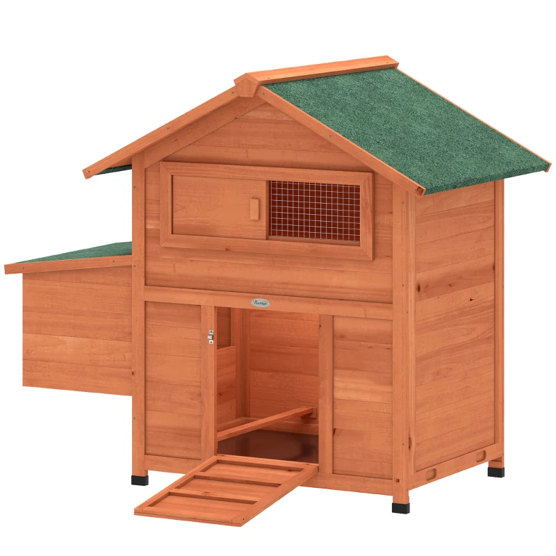 PawHut Poulailler avec Pondoir et Perchoir Toit en Bitume Étanche et Fenêtre de Ventilation Bois 113,5x67,5x95,5cm Orange