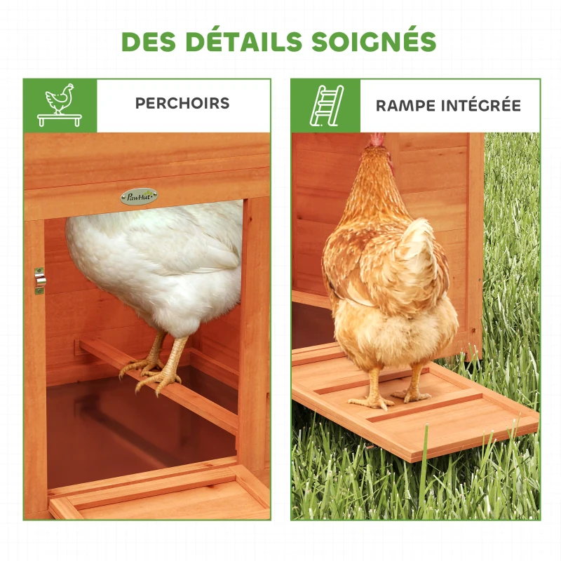 PawHut Poulailler avec Pondoir et Perchoir Toit en Bitume Étanche et Fenêtre de Ventilation Bois 113,5x67,5x95,5cm Orange