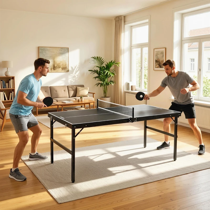 SPORTNOW Mini Tavolo Ping Pong Pieghevole con Rete da Gioco e Maniglia da Trasporto, Tavolo da Ping Pong in Alluminio e MDF