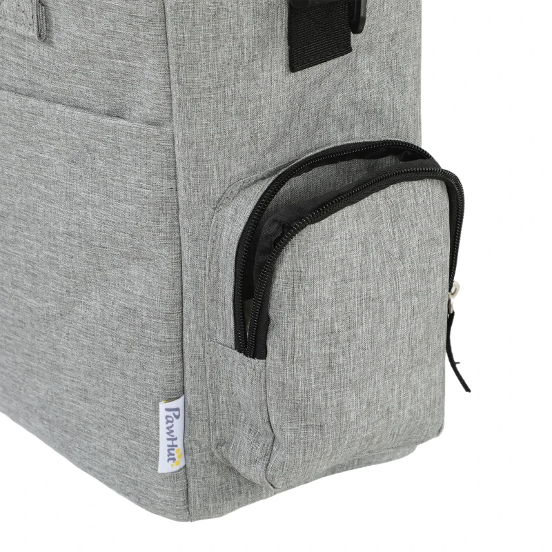 PawHut Hondentransportbox met meerdere vakken, 2 voerbakken en opvouwbare siliconen kom, 38x17x35 cm, lichtgrijs