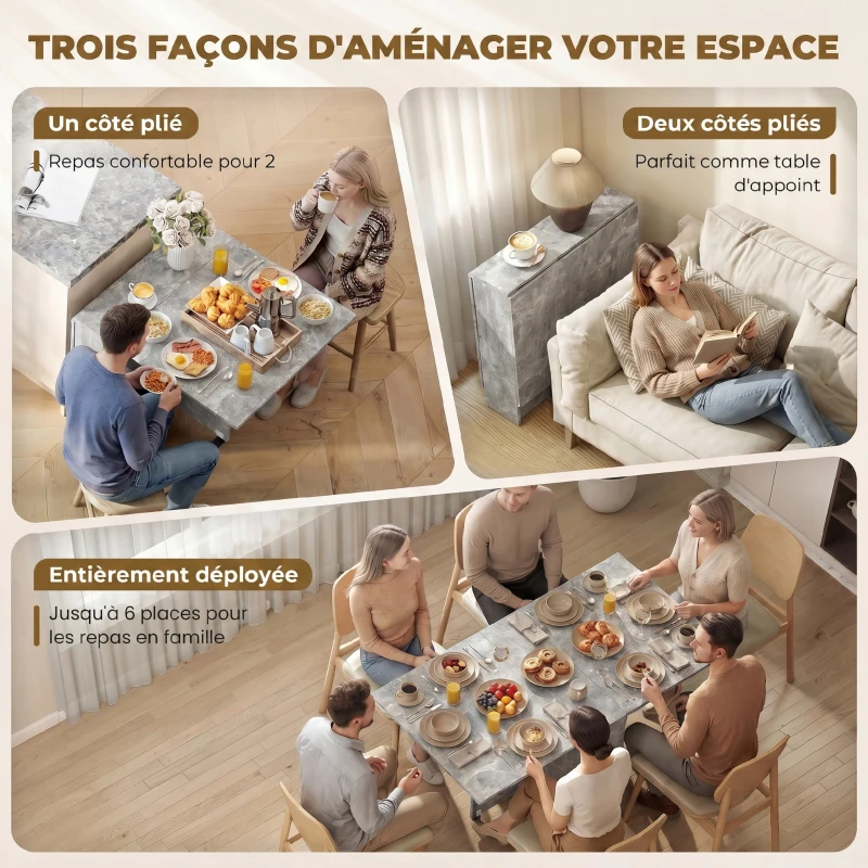 HOMCOM Table pliante de cuisine salle à manger amovible sur roulettes 75L x 140l x 74H cm 2 étagères intégrées en bois