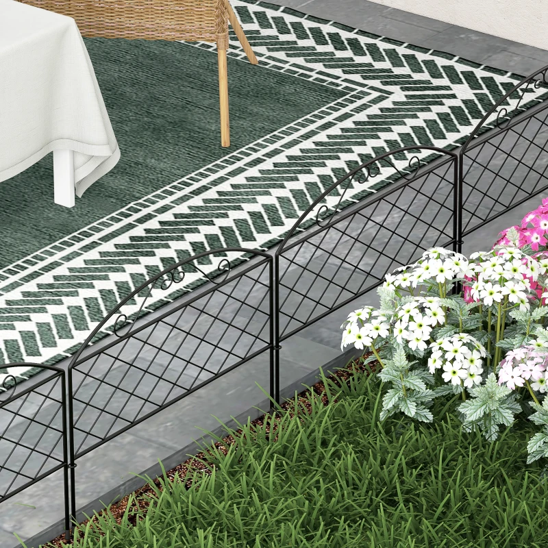 Outsunny Conjunto de 5 painéis de cerca de jardim decorativos em metal, borda de jardim, canteiro de flores - dim. 305 x 43 cm